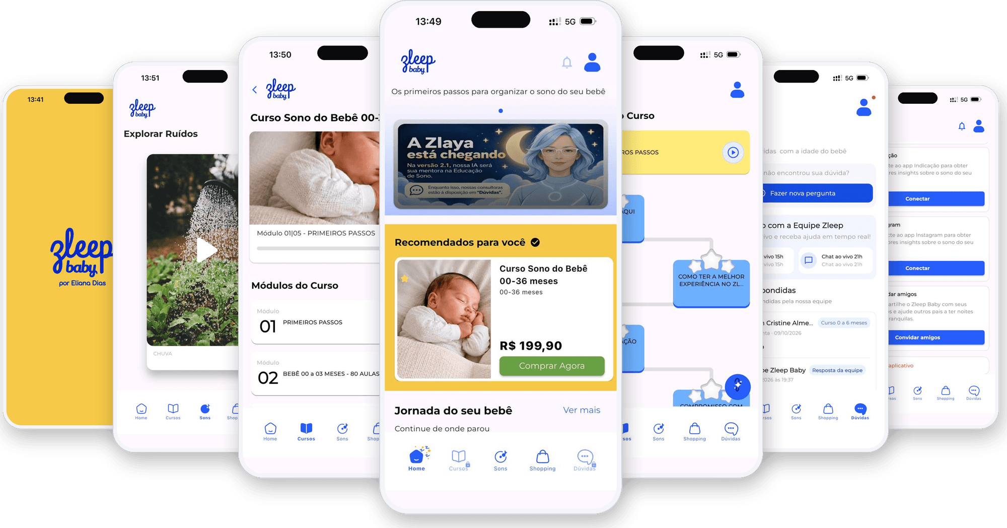 Telas do aplicativo ZleepBaby